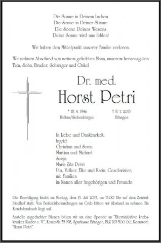 Petri Horst 1946-2013 Todesanzeige 3